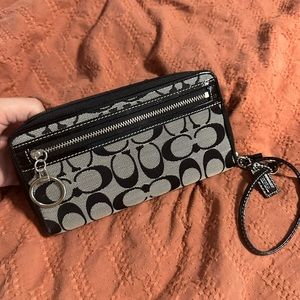 Black signature C coach zip around wallet